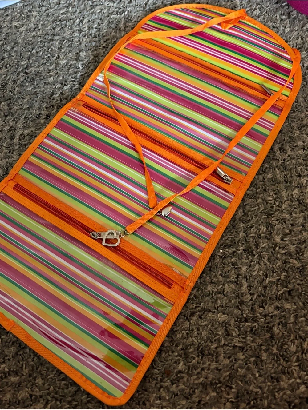 Striped‎ Travel Jewelry Organizer Pouch - Orange Trim